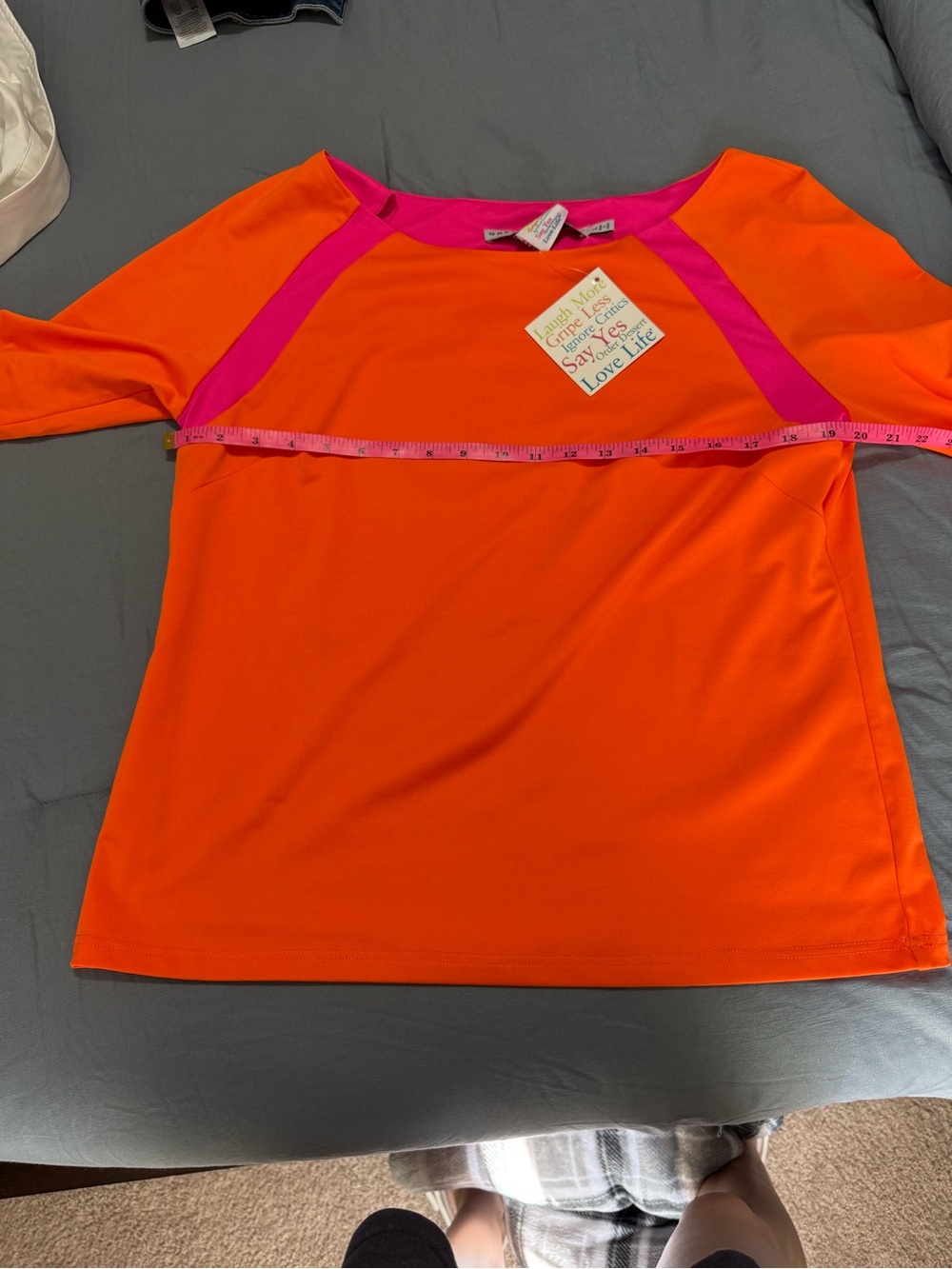 NWT Gretchen Scott Jersey Tee Topper Color Block Top Orange Pink Large - Picture 8 of 8